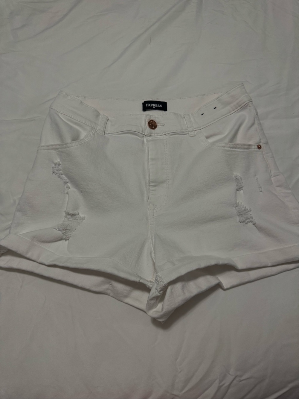 Express White Distressed Denim Cutoff Shorts